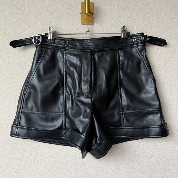 SIMKHAI Chace Vegan Leather High Rise Shorts in Black Size 6 - Picture 2 of 5